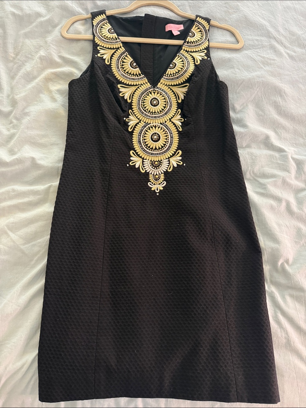 Lilly Pulitzer Sleeveless Black Dress with Gold Embroidered V-Neck